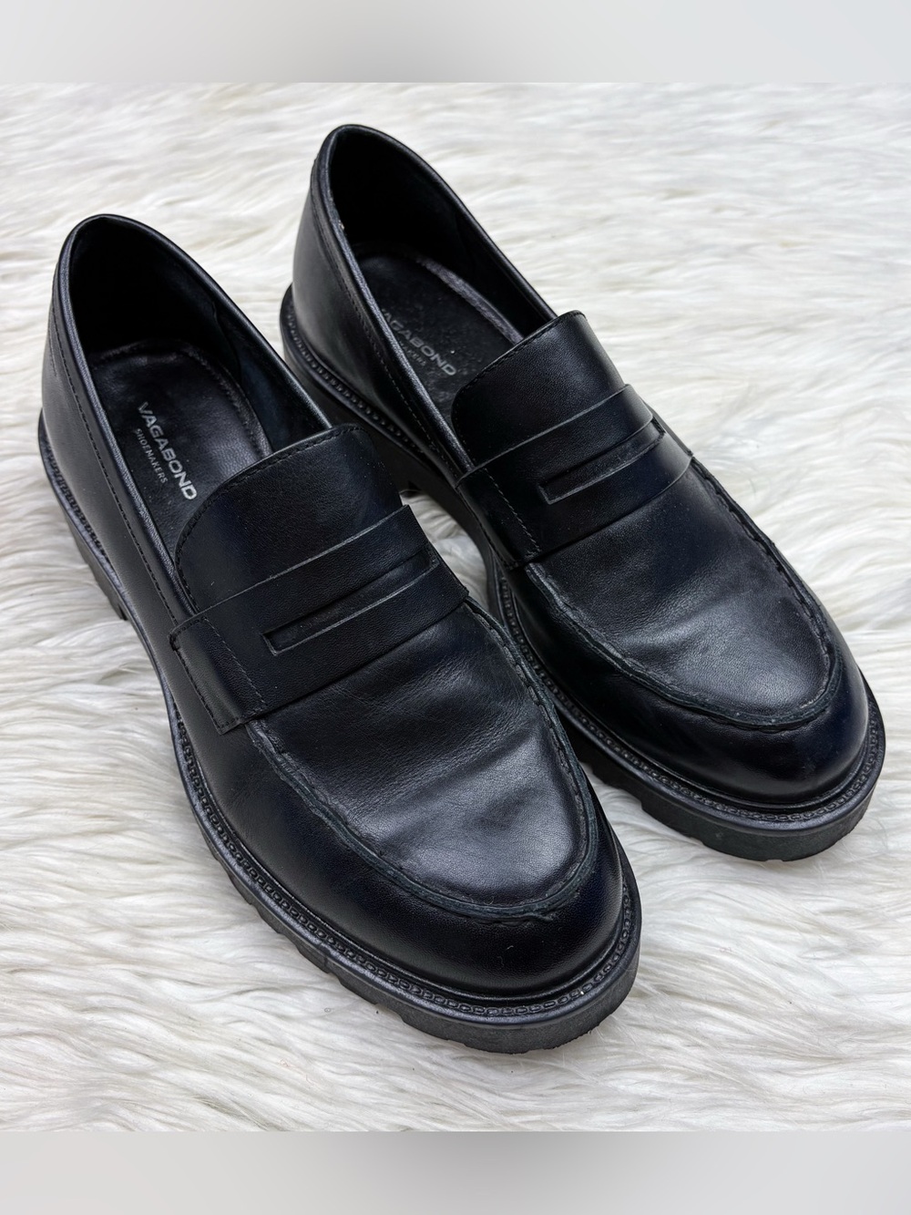 Vagabond Kenova Loafers Black Leather Penny Chunky Lug Sole Preppy Womens Size 8 - Picture 2 of 11
